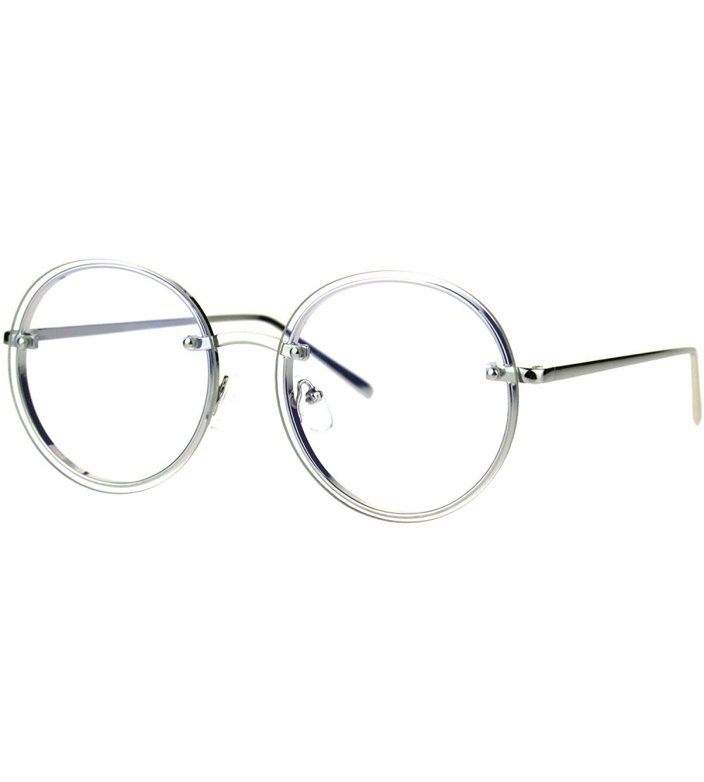 Round Round Clear Lens Glasses Metal Rims Behind Lens Fashion Eyeglasses UV 400 - Silver - CW187RI8NAQ $20.28