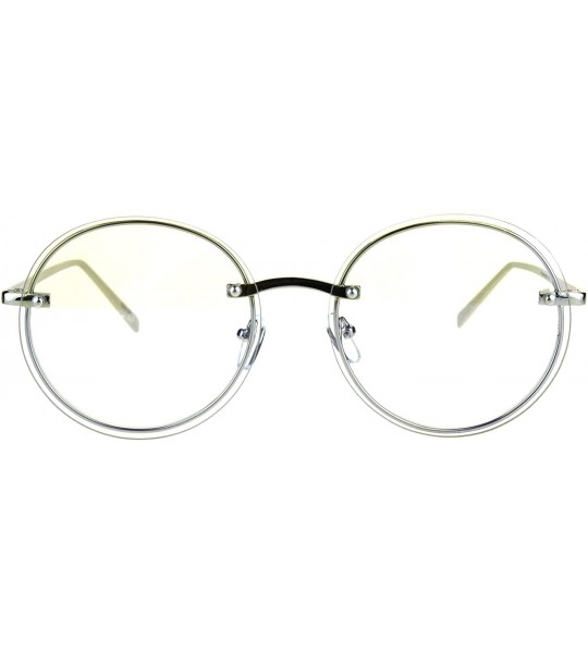 Round Round Clear Lens Glasses Metal Rims Behind Lens Fashion Eyeglasses UV 400 - Silver - CW187RI8NAQ $20.28