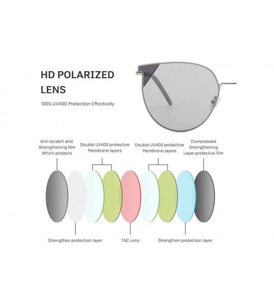 Round Polarized Sunglasses Men Women Geometric Round Oversized Vintage Metal Frame Retro Shade Glasses - UV400 - Gray - C118A...