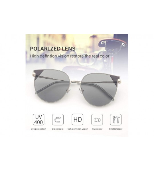 Round Polarized Sunglasses Men Women Geometric Round Oversized Vintage Metal Frame Retro Shade Glasses - UV400 - Gray - C118A...