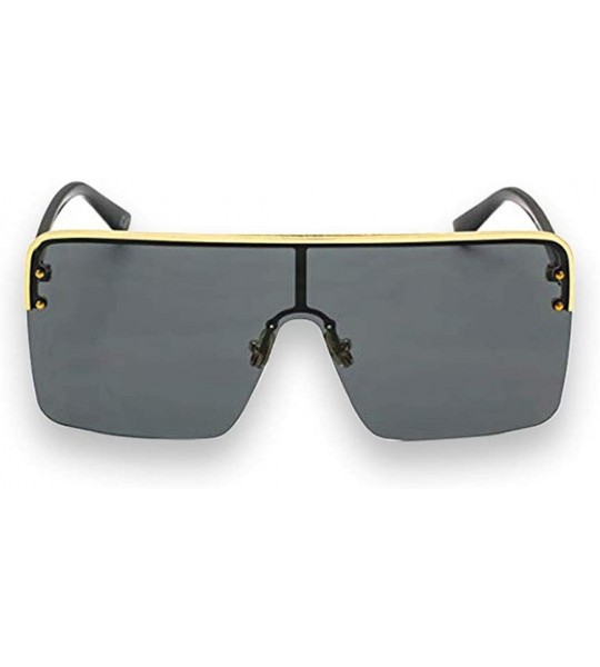 Oversized Oversized Flat Top Square VINTAGE RETRO SHIELD VISOR Style Aviator SUNGLASSES - Black - CQ18NWNIL80 $21.77