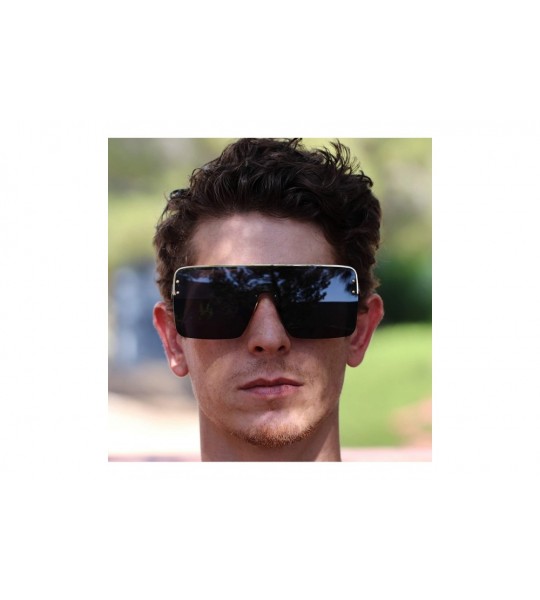 Oversized Oversized Flat Top Square VINTAGE RETRO SHIELD VISOR Style Aviator SUNGLASSES - Black - CQ18NWNIL80 $21.77