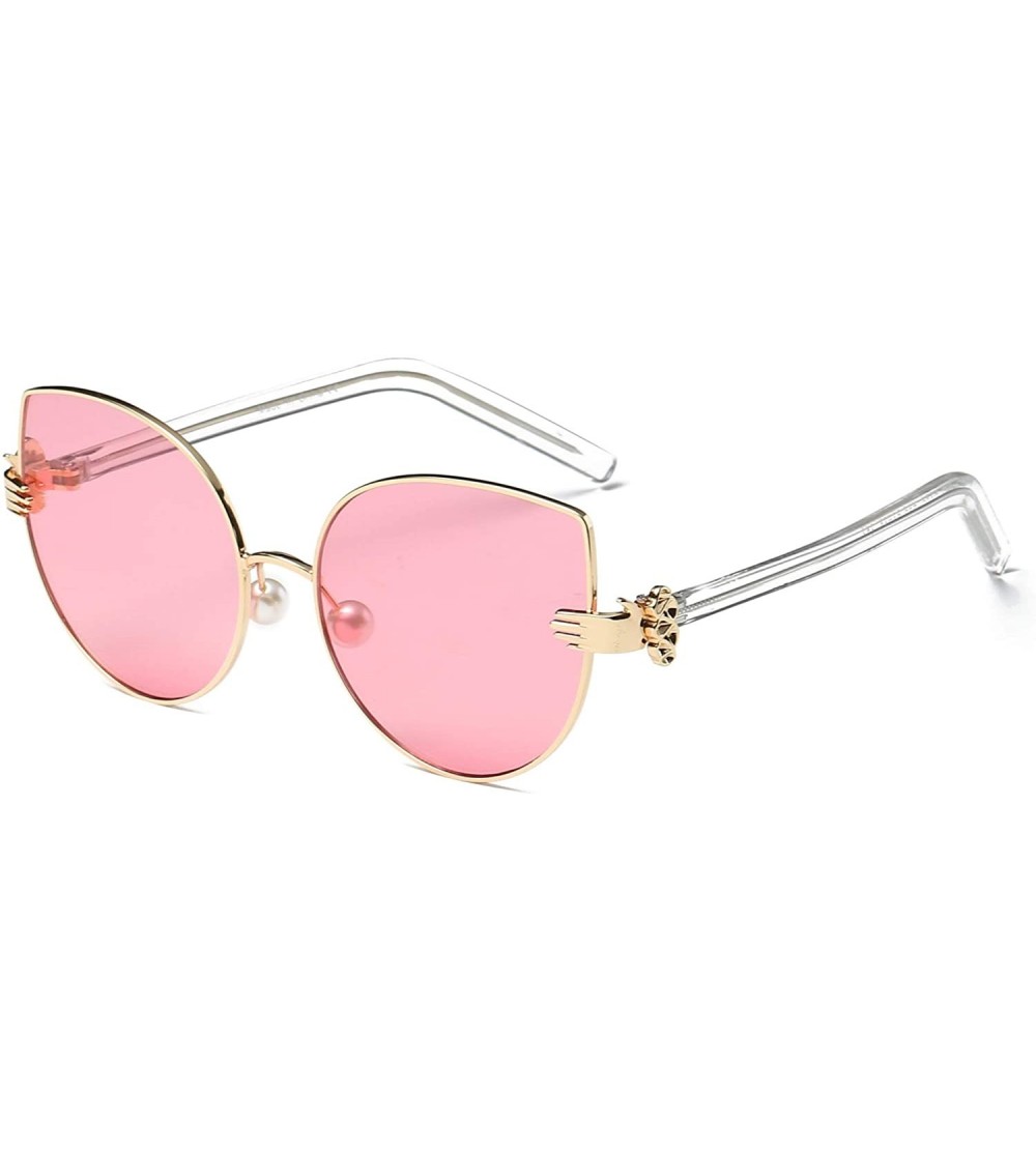 Cat Eye Women Fashion Round Cat Eye Sunglasses - Pink - C918WU8SXRK $37.85