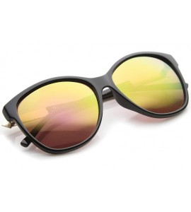 Cat Eye Womens Fashion Metal Temple Colored Mirror Oversize Cat Eye Sunglasses 59mm - Black-gold / Pink Yellow Mirror - C612I...