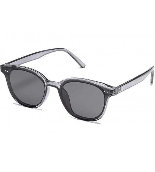 Rectangular Small Retro Square Sunglasses with Rivets Flat Lens Sunnies Daytime SJ2114 - C2 Crystal Grey Frame/Grey Lens - CX...