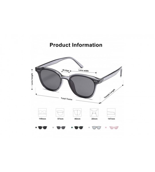 Rectangular Small Retro Square Sunglasses with Rivets Flat Lens Sunnies Daytime SJ2114 - C2 Crystal Grey Frame/Grey Lens - CX...