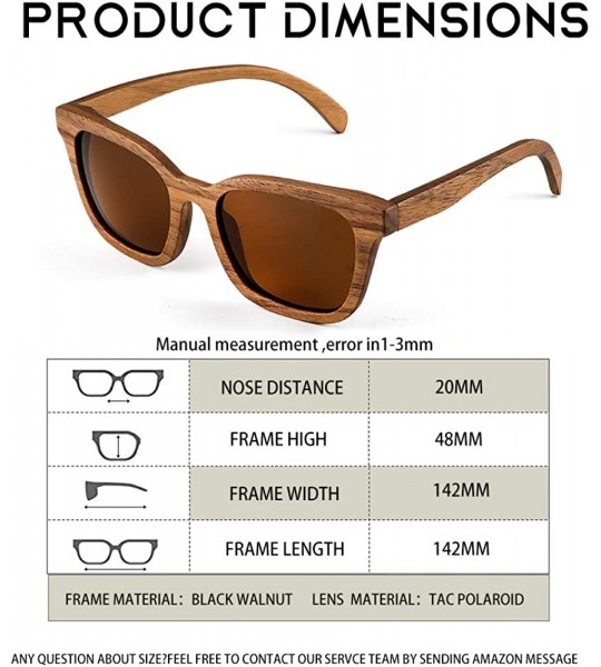 Square Polarized Sunglasses for Men - Real Wooden Black walnut Sunglasses for Women - Brown - C718UH8ZGRS $34.62