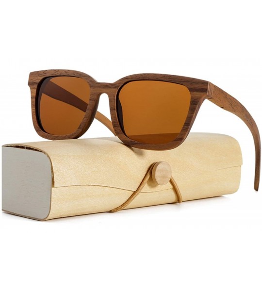 Square Polarized Sunglasses for Men - Real Wooden Black walnut Sunglasses for Women - Brown - C718UH8ZGRS $34.62