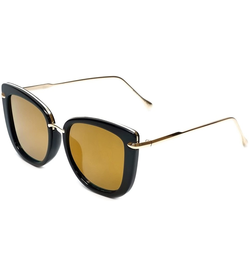 Round Trendies The Khloe - Flat Fashion Sunglasses with Mirrored Lens - Gloss Black/Gold - C4185YGSGY8 $16.75