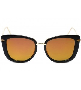 Round Trendies The Khloe - Flat Fashion Sunglasses with Mirrored Lens - Gloss Black/Gold - C4185YGSGY8 $16.75