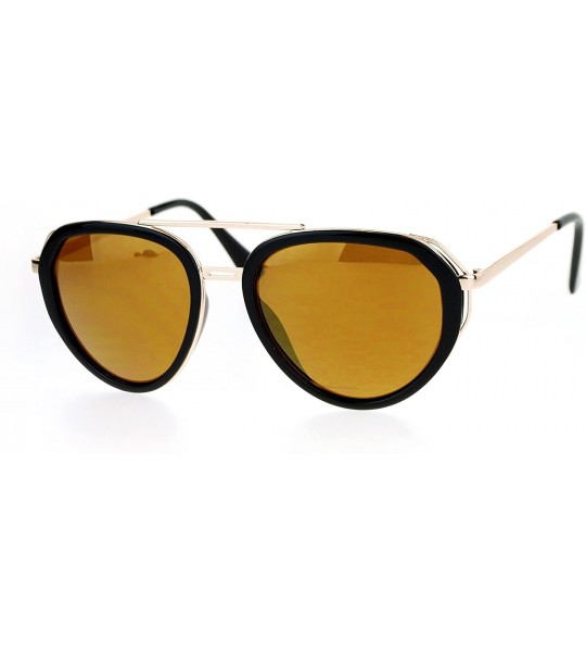 Aviator Womens Aviator Sunglasses Retro Fashion Double Frame Mirror Lens UV 400 - Black Gold (Brown Mirror) - C717YDYLEAY $23.19