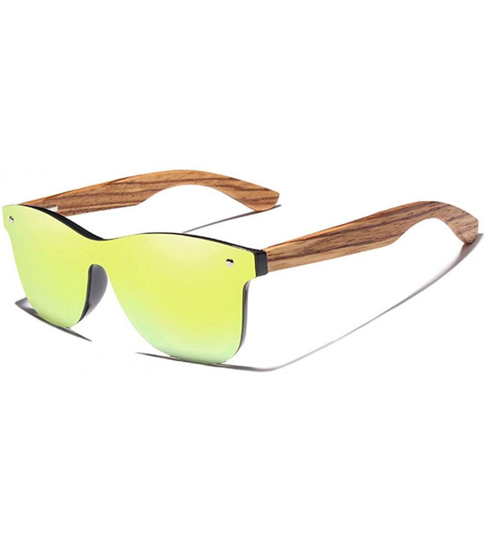 Square Handmade Polarized Sunglasses Men/Women Mirror Lens Original Wood Eyewear - Gold Zebra Wood - C6194O737XH $62.08