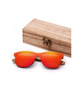 Square Handmade Polarized Sunglasses Men/Women Mirror Lens Original Wood Eyewear - Gold Zebra Wood - C6194O737XH $62.08