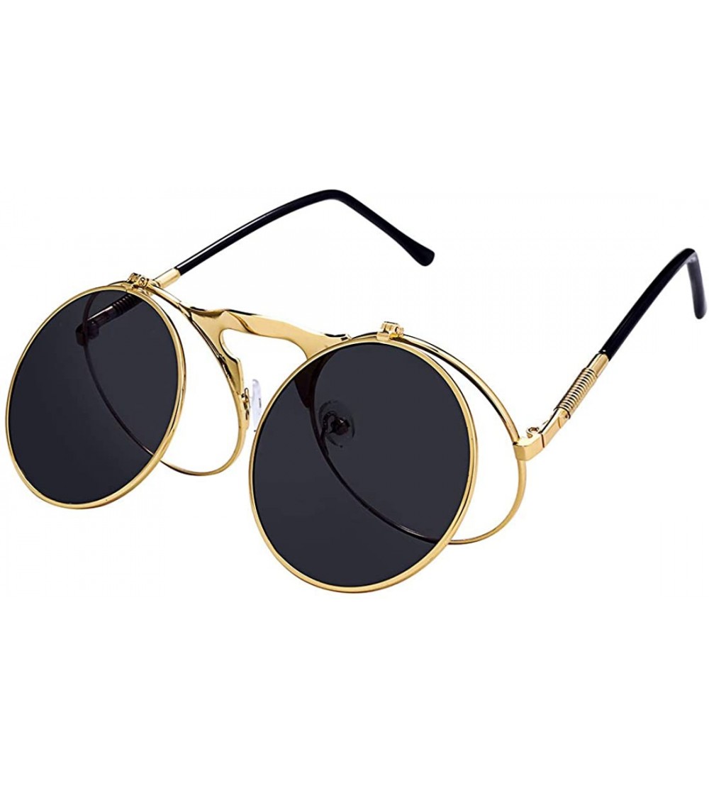 Round Retro Round 80's Flip Up Steampunk Sunglasses Mirror Vintage Circle Sun Glasses Eyewear for Men Women - CB18UACQSLW $25.06