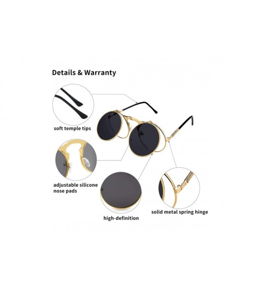 Round Retro Round 80's Flip Up Steampunk Sunglasses Mirror Vintage Circle Sun Glasses Eyewear for Men Women - CB18UACQSLW $25.06