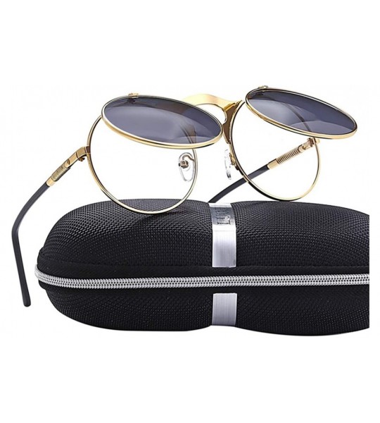 Round Retro Round 80's Flip Up Steampunk Sunglasses Mirror Vintage Circle Sun Glasses Eyewear for Men Women - CB18UACQSLW $25.06