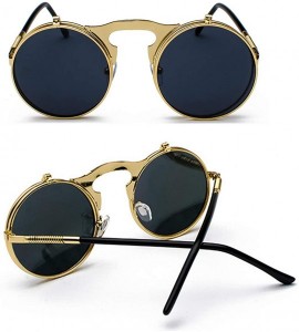 Round Retro Round 80's Flip Up Steampunk Sunglasses Mirror Vintage Circle Sun Glasses Eyewear for Men Women - CB18UACQSLW $25.06