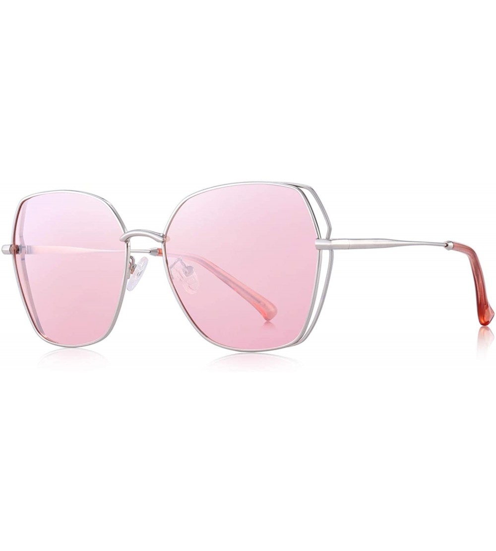 Square OLIEYET Fashion Oversized Square Sunglasses for Women Flat Mirrored Lens - Silver&pink - CQ18RWLMN0I $43.43