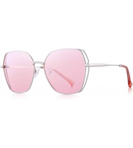 Square OLIEYET Fashion Oversized Square Sunglasses for Women Flat Mirrored Lens - Silver&pink - CQ18RWLMN0I $43.43