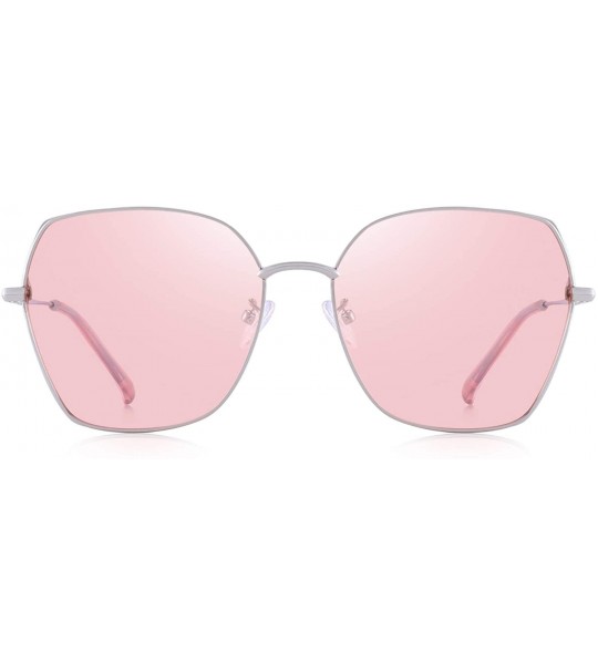 Square OLIEYET Fashion Oversized Square Sunglasses for Women Flat Mirrored Lens - Silver&pink - CQ18RWLMN0I $43.43