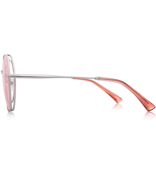 Square OLIEYET Fashion Oversized Square Sunglasses for Women Flat Mirrored Lens - Silver&pink - CQ18RWLMN0I $43.43