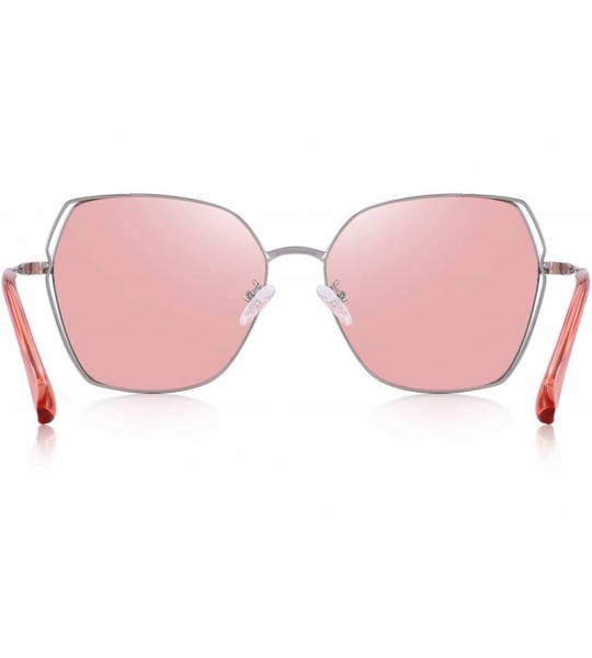 Square OLIEYET Fashion Oversized Square Sunglasses for Women Flat Mirrored Lens - Silver&pink - CQ18RWLMN0I $43.43