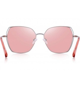 Square OLIEYET Fashion Oversized Square Sunglasses for Women Flat Mirrored Lens - Silver&pink - CQ18RWLMN0I $43.43