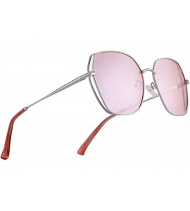 Square OLIEYET Fashion Oversized Square Sunglasses for Women Flat Mirrored Lens - Silver&pink - CQ18RWLMN0I $43.43