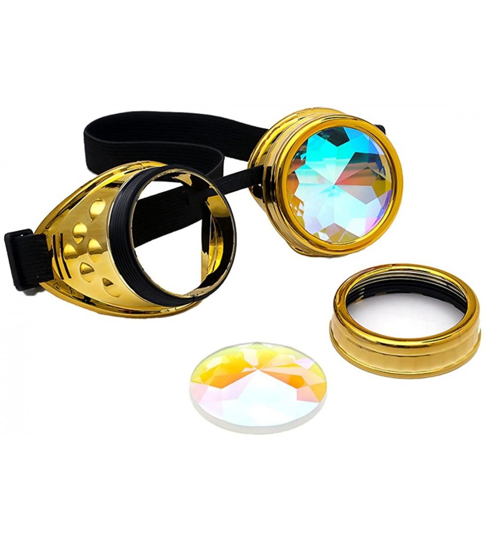 Goggle Kaleidoscope Rave Goggles Steampunk Glasses with Rainbow Crystal Glass Lens - Golden - CG187CCZDRW $22.43