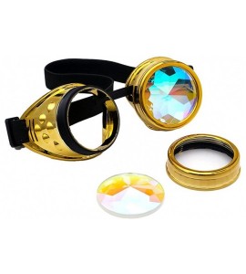 Goggle Kaleidoscope Rave Goggles Steampunk Glasses with Rainbow Crystal Glass Lens - Golden - CG187CCZDRW $22.43