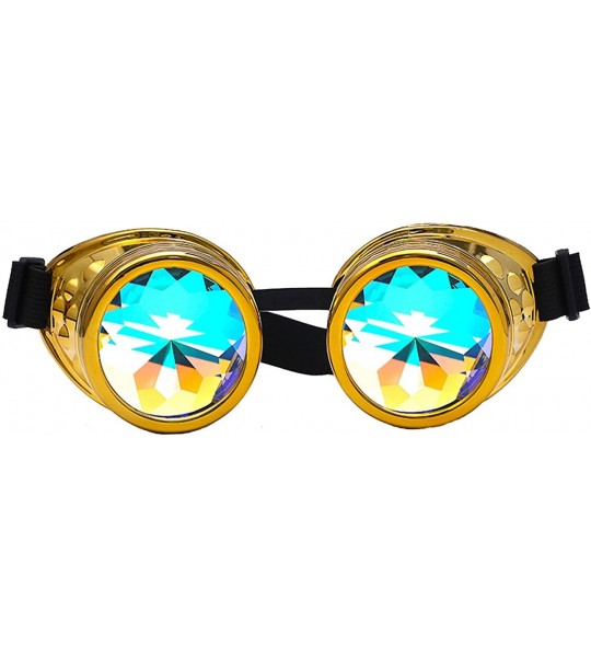 Goggle Kaleidoscope Rave Goggles Steampunk Glasses with Rainbow Crystal Glass Lens - Golden - CG187CCZDRW $22.43