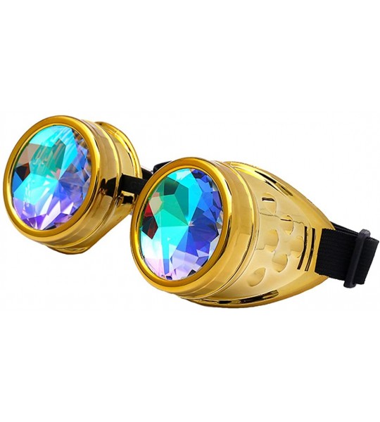 Goggle Kaleidoscope Rave Goggles Steampunk Glasses with Rainbow Crystal Glass Lens - Golden - CG187CCZDRW $22.43