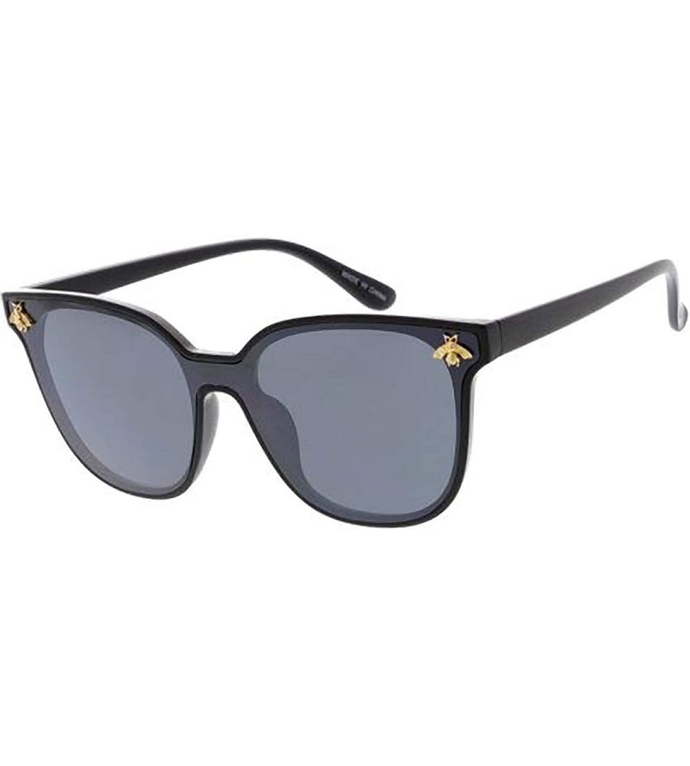 Shield Fashion Retro Horn Tipped M70 Sunglasses - Black - CA18ASZ5ZT0 $22.25