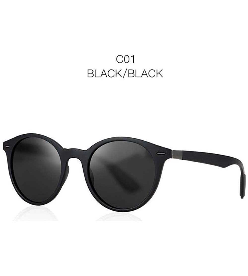 Oval Men Women Retro Rivet Polarized Sunglasses Oval Frame Black Black - Black Black - CO18XE07TC0 $19.57