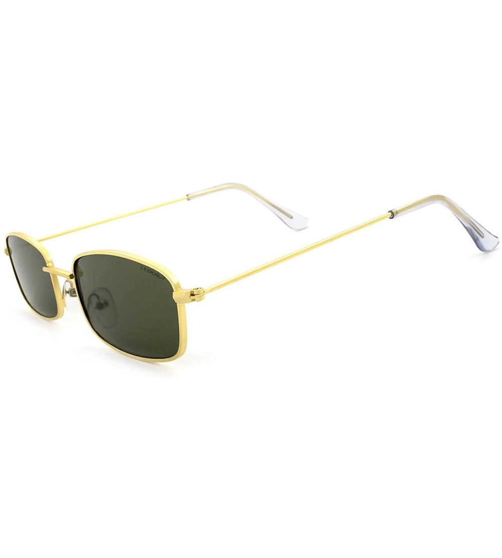 Square Fashion Vintage Metal Frame Sunglasses for Men and Women UV 400 Protection - Golden Frame Green Lens - CR18RWC09E5 $19.51