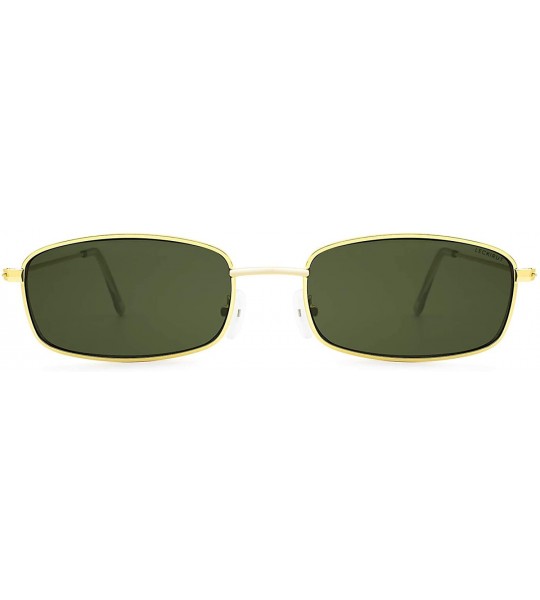 Square Fashion Vintage Metal Frame Sunglasses for Men and Women UV 400 Protection - Golden Frame Green Lens - CR18RWC09E5 $19.51