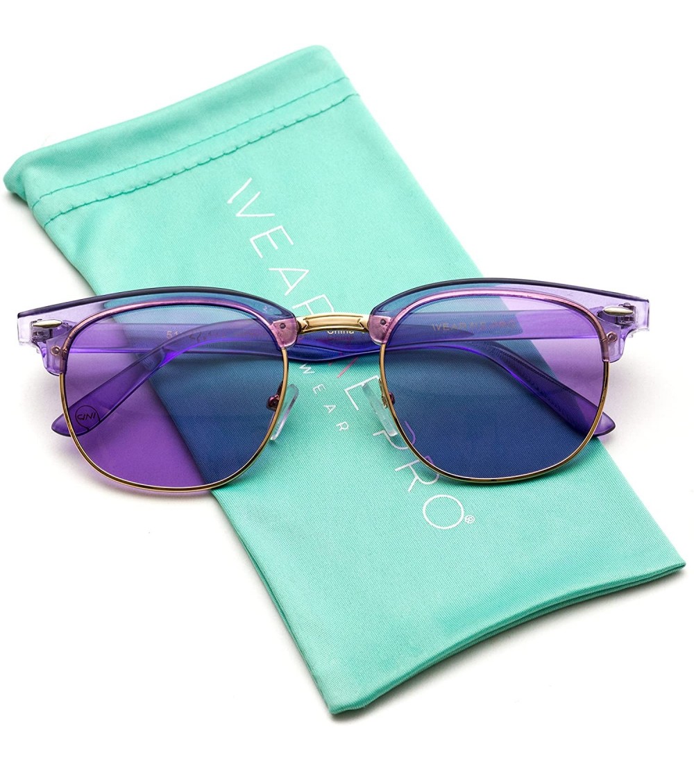 Round Half Frame Elegant Tinted Lens Clubmaster Retro Sunglasses - Purple Frame/Purple Lens - CO1246542WD $18.11