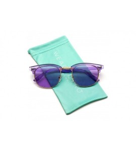 Round Half Frame Elegant Tinted Lens Clubmaster Retro Sunglasses - Purple Frame/Purple Lens - CO1246542WD $18.11