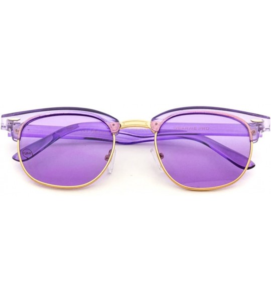 Round Half Frame Elegant Tinted Lens Clubmaster Retro Sunglasses - Purple Frame/Purple Lens - CO1246542WD $18.11