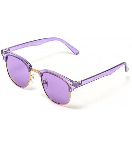 Round Half Frame Elegant Tinted Lens Clubmaster Retro Sunglasses - Purple Frame/Purple Lens - CO1246542WD $18.11