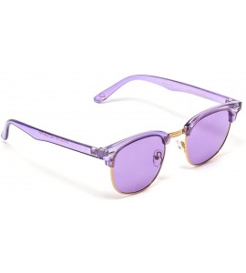 Round Half Frame Elegant Tinted Lens Clubmaster Retro Sunglasses - Purple Frame/Purple Lens - CO1246542WD $18.11