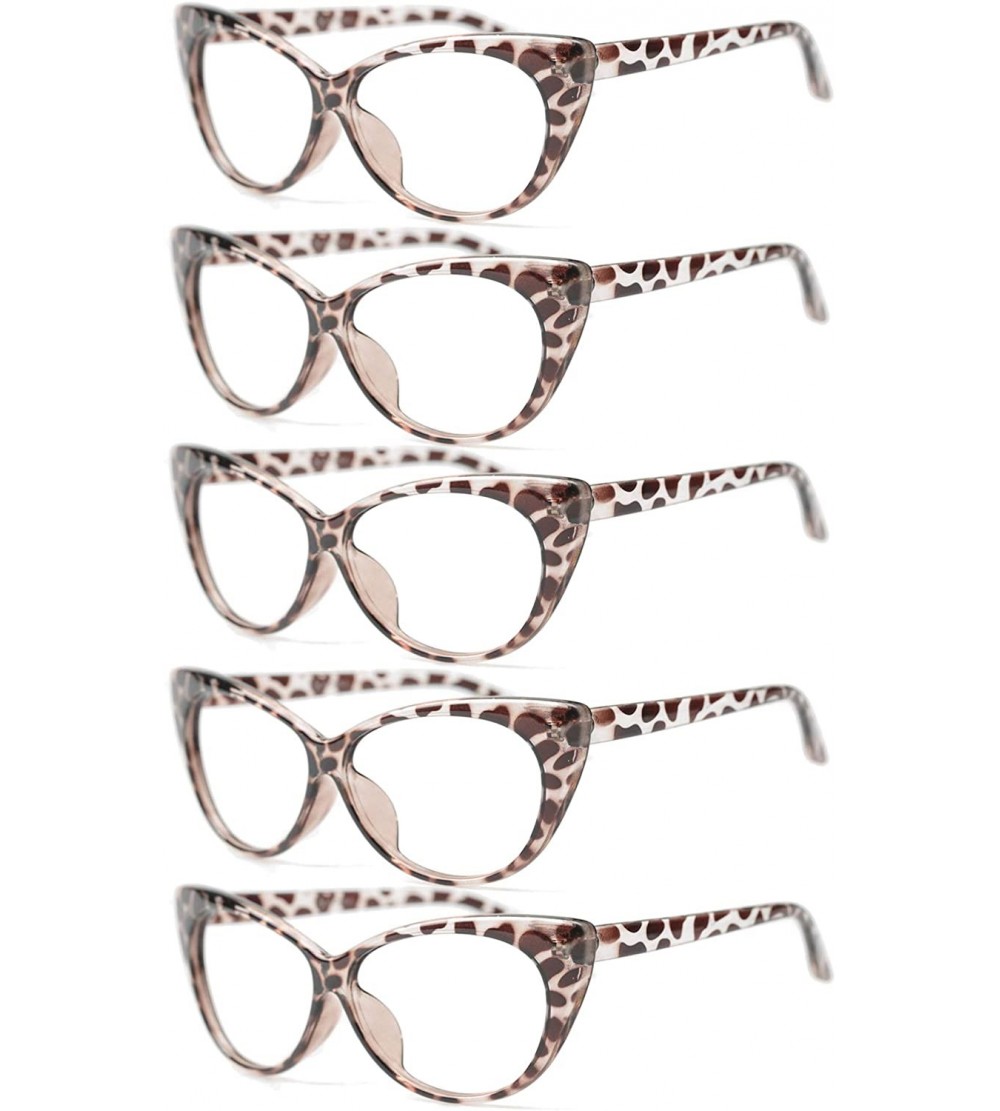 Cat Eye 3-Pair Value Pack Fashion Designer Cat Eye Reading Glasses for Womens - 5 Pairs in Leopard - CP18A5NN2YY $31.02