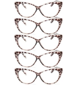 Cat Eye 3-Pair Value Pack Fashion Designer Cat Eye Reading Glasses for Womens - 5 Pairs in Leopard - CP18A5NN2YY $31.02