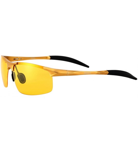 Square HD Vision Night Driving Glasses For Men Polarized Anti-glare Glasses - Gold - CQ18AKQYEUU $52.40