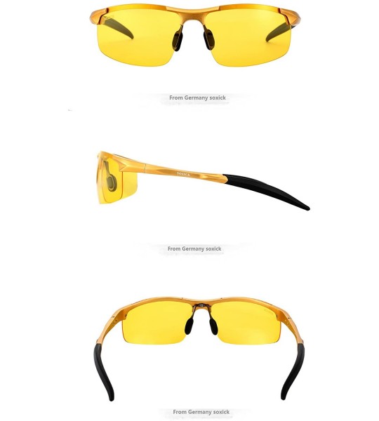 Square HD Vision Night Driving Glasses For Men Polarized Anti-glare Glasses - Gold - CQ18AKQYEUU $52.40