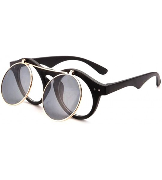 Round Classic Small Retro Steampunk Circle Flip Up Sunglasses Cool Retro - Black/Gold - CP182S8GONX $18.59