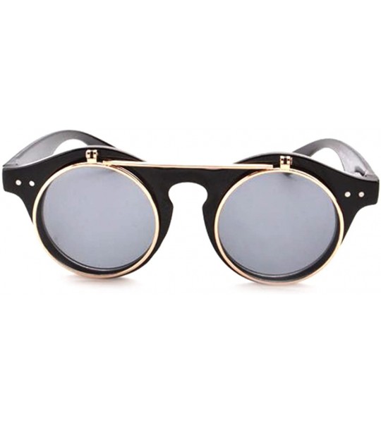 Round Classic Small Retro Steampunk Circle Flip Up Sunglasses Cool Retro - Black/Gold - CP182S8GONX $18.59