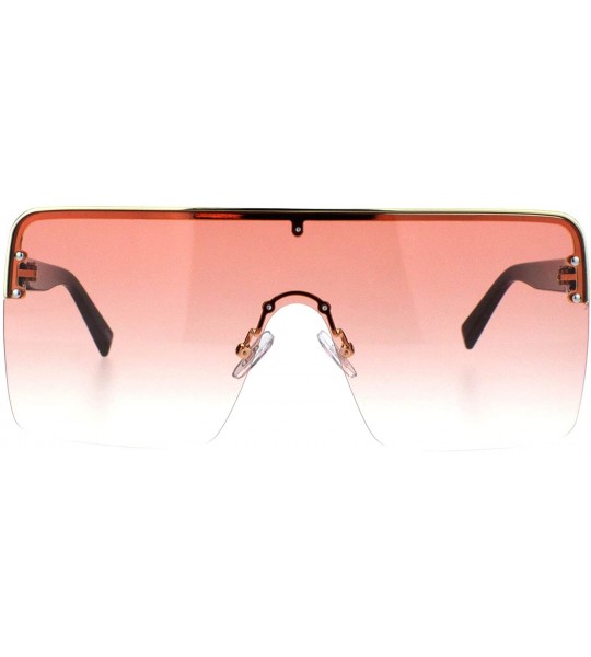 Rimless Mens Mobster Shield Oversized Rimless Retro Sunglasses - Gold Gradient Pink - CP18QH599G9 $24.72