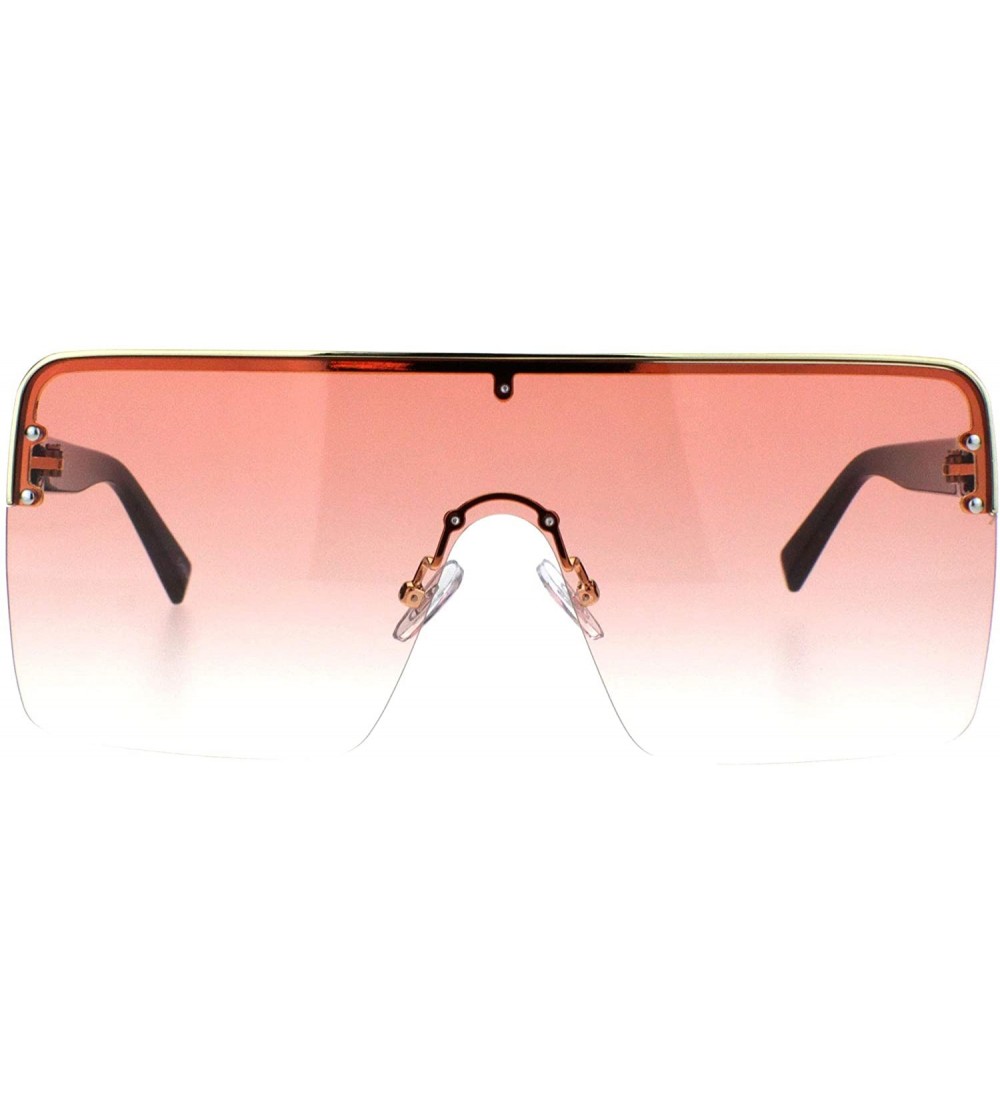 Rimless Mens Mobster Shield Oversized Rimless Retro Sunglasses - Gold Gradient Pink - CP18QH599G9 $24.72