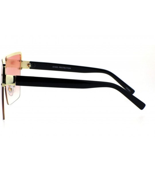 Rimless Mens Mobster Shield Oversized Rimless Retro Sunglasses - Gold Gradient Pink - CP18QH599G9 $24.72